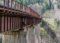 Rusty railway bridge over the river Royalty Free Stock Photo