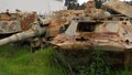 Rusty Soviet fighting vehicles and guns used as target for shooting by Israeli Army