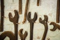 Rusty spanners on a wall Royalty Free Stock Photo