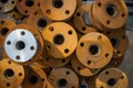 Rusty valves at the construction site, photo from above Royalty Free Stock Photo