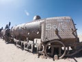 Rusty steam locomotive near Uyuni in Bolivia. Cemetery trains