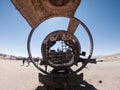 Rusty steam locomotive near Uyuni in Bolivia. Cemetery trains