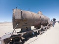 Rusty steam locomotive near Uyuni in Bolivia. Cemetery trains