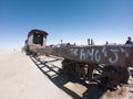 Rusty steam locomotive near Uyuni in Bolivia. Cemetery trains