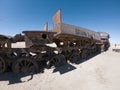 Rusty steam locomotive near Uyuni in Bolivia. Cemetery trains
