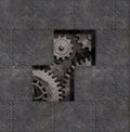 Rusty steam punk metal background with gears and cogs 3d illustration Royalty Free Stock Photo