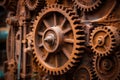 rusty steampunk gears on an old factory machinery Royalty Free Stock Photo