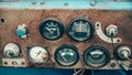 The rusty steel dashboard of a very old tractor