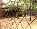 Rusty steel net wire mesh fence Royalty Free Stock Photo