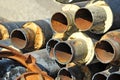 Rusty steel pipe with heat insulation