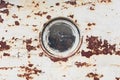 Rusty submarine armoured porthole or window metal background.