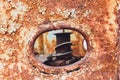 Rusty submarine armoured porthole or window metal background. Royalty Free Stock Photo