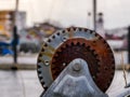 Rusty teethed wheel from boat trailer Royalty Free Stock Photo