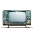 Rusty Television Stand Illustration: Supernatural Realism In Sky-blue And Gray