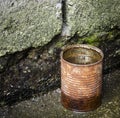 Rusty tin can with water Royalty Free Stock Photo