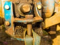 Rusty tow bars on tractor car. Car towing connected with cables. Royalty Free Stock Photo