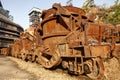 Rusty train at abandoned steel mill