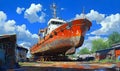Rusty Shipyard Under Blue Skies Royalty Free Stock Photo