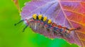 Rusty tussock moth caterpillar, Orgyia antiqua larva on leaf Royalty Free Stock Photo