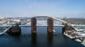 Rusty unfinished bridge in Kiev, Ukraine. Combined car and subway bridge under construction.