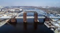 Rusty unfinished bridge in Kiev, Ukraine. Combined car and subway bridge under construction.