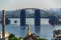 Rusty unfinished bridge in Kiev, Ukraine. Known for its unusual design and this is very popular among videographers. Concept,