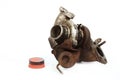 Rusty used dirty unmounted turbocharger on background checking for overhaul