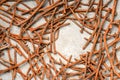 Rusty nails on a cement metal background Royalty Free Stock Photo