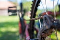 Rusty, used, old bicycle chain close up shot Royalty Free Stock Photo