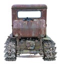 Rusty  vintage abandoned   small rural  no name tractor back side view isolated Royalty Free Stock Photo