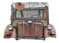 Rusty  vintage abandoned   small rural  no name wheels tractor back side view isolated Royalty Free Stock Photo