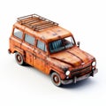 Rusty Vintage American Van 3d Mock Up On White Background