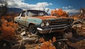 Rusty vintage car abandoned in old rural junkyard generated by AI Royalty Free Stock Photo