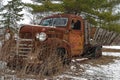 Rusty vintage dodge truck lies abandoned