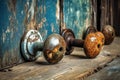 rusty vintage door knobs on weathered wooden background Royalty Free Stock Photo