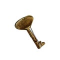 Rusty vintage metal brass key isolated on white background. Watercolor hand draw realistic illustration. Art for design Royalty Free Stock Photo