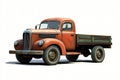 Rusty Vintage Pickup Truck Old Farm Vehicle Retro Red Classic Weathered Wood Flatbed AI generated.