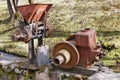 Rusty  vintage  small  tractors  diesel engines  and retro machinery in village Royalty Free Stock Photo