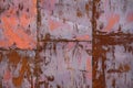 Rusty wall made of tin sheets forming an up-going chart. Red rust backdrop. Sheets going up Royalty Free Stock Photo