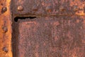 Rusty weathered metal texture with steel rivets background Royalty Free Stock Photo