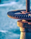 Rusty Wheel And Gear of Sluice Valve With Spider Web Royalty Free Stock Photo