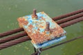 Rusty wire rope sling of the part of the bridge. Royalty Free Stock Photo