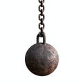 Rusty wrecking ball hanging from an industrial chain Royalty Free Stock Photo