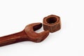 Rusty wrench and nut on white background Royalty Free Stock Photo