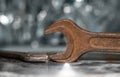 Rusty wrenches on a beautiful bokeh background Royalty Free Stock Photo