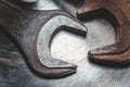 Rusty wrenches on a metal background Royalty Free Stock Photo