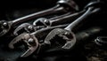 Rusty wrenches and pliers in old metal toolbox on wood generated by AI