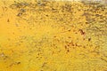 Rusty yellow metal texture background. Wall banner, material, rust or construction. Steel wall with pattern for design Royalty Free Stock Photo
