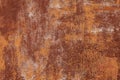 Rusty yellow-red textured metal surface. The texture of the metal sheet is prone to oxidation and corrosion. Grunge Royalty Free Stock Photo