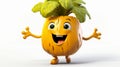 Rutabaga with a cheerful face 3D on a white background. Royalty Free Stock Photo